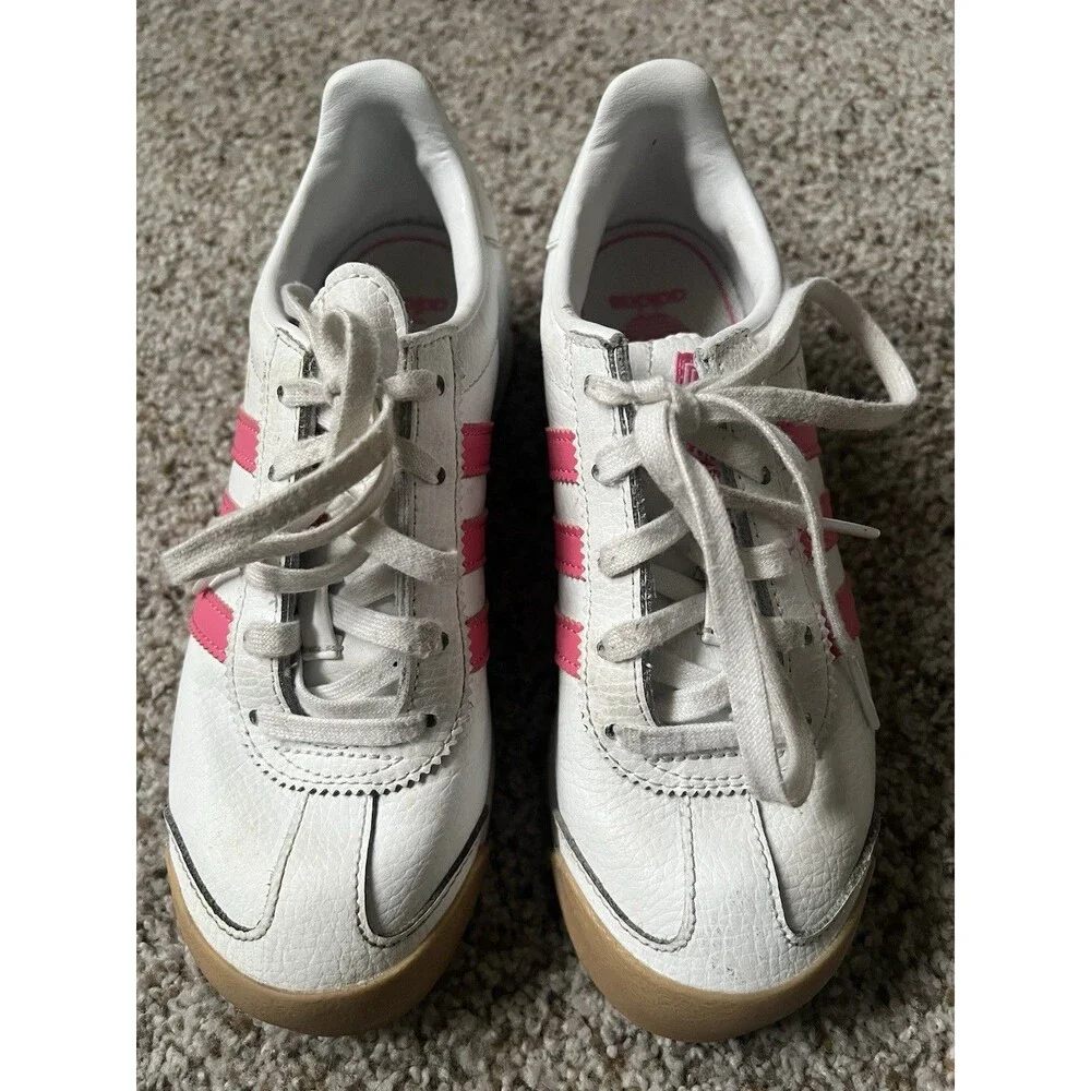 Adidas Samoa Kids Size 2 Athletic Sneakers Shoes Pink & White